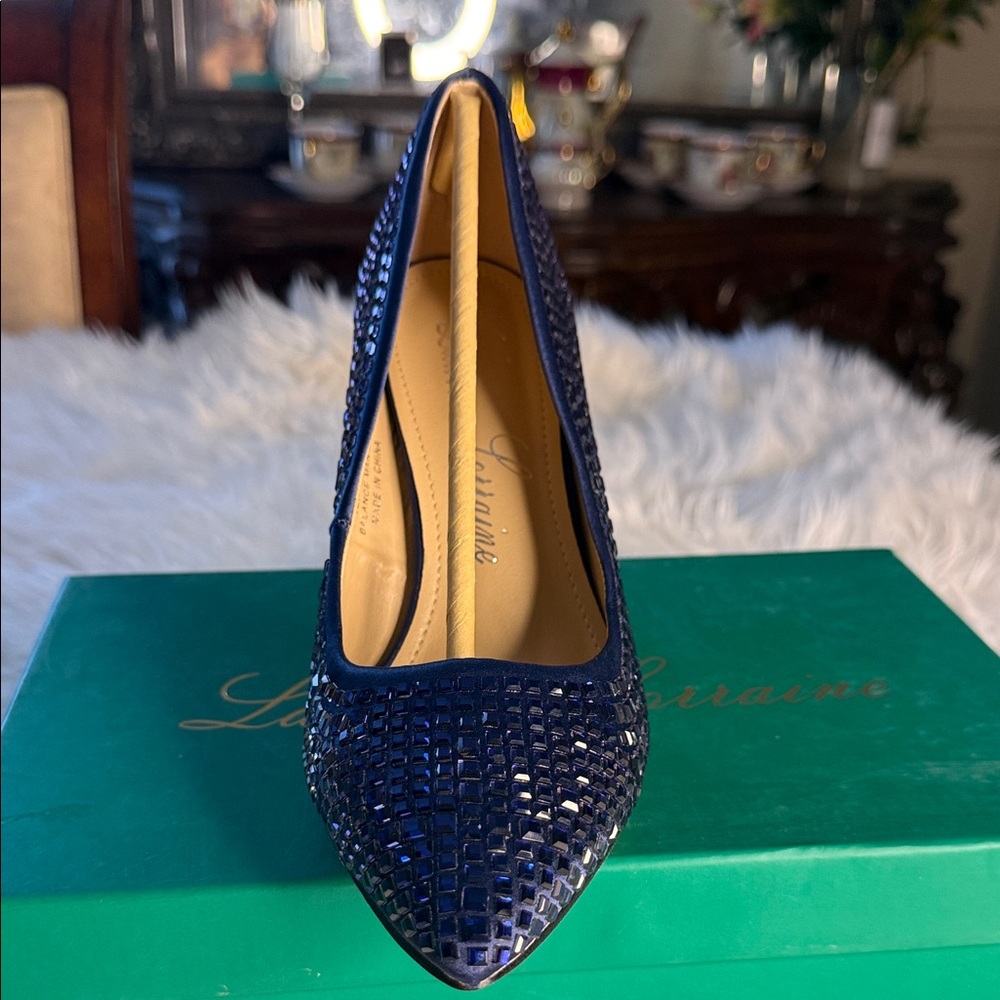 Lauren Lorraine Navy Rhinestone Heels